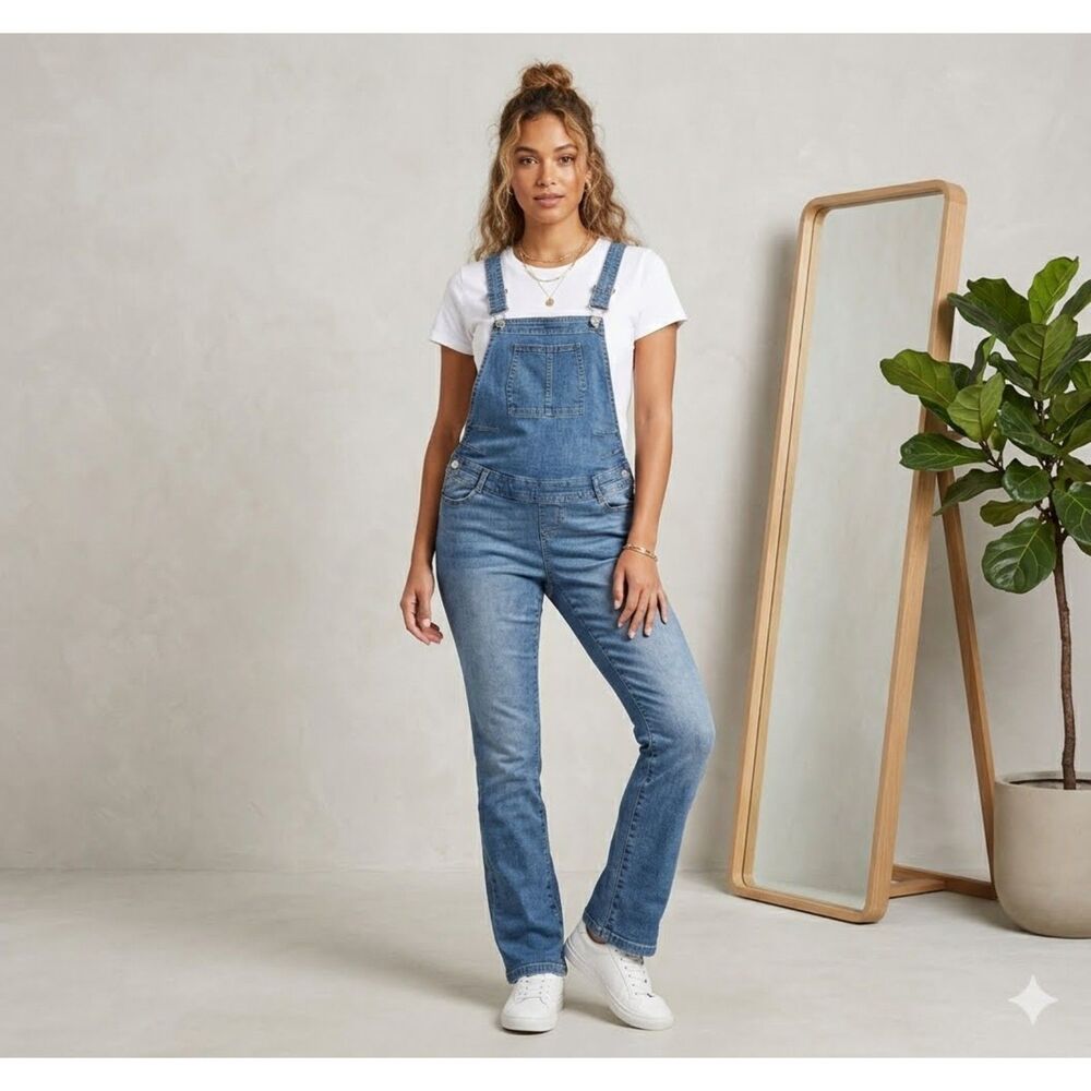 Seraphine Maternity Overalls Womens 6 Blue Stretch Denim Adjustable Bib Jeans